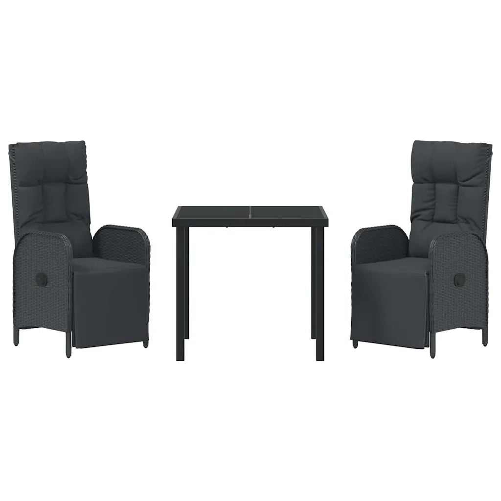 Set da Pranzo per Giardino con cuscino 3 pcs Nero polyrattan 3380120