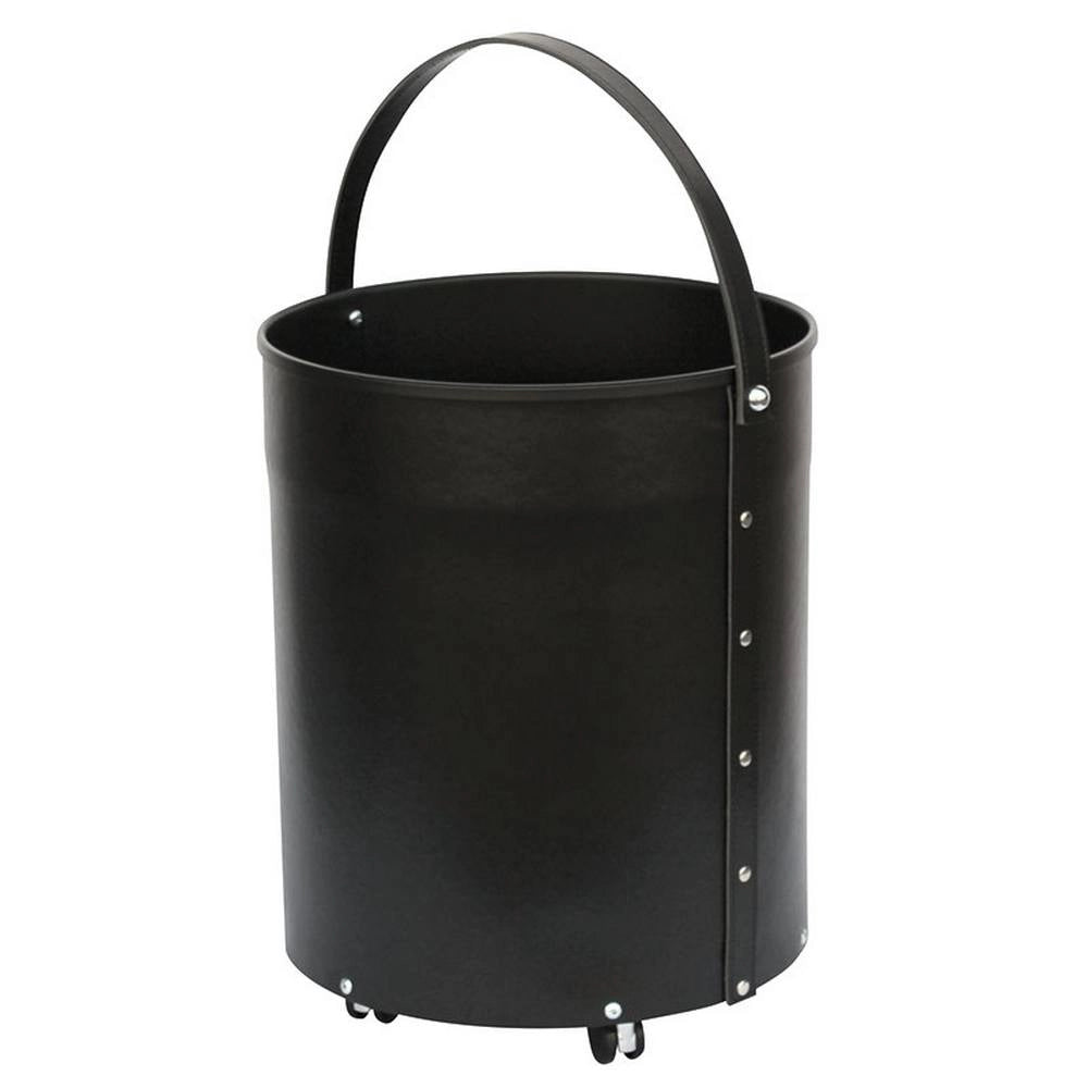 Portalegna tondo con ruote ecopelle nero d.38 h. 50 cm.  Made in Italy