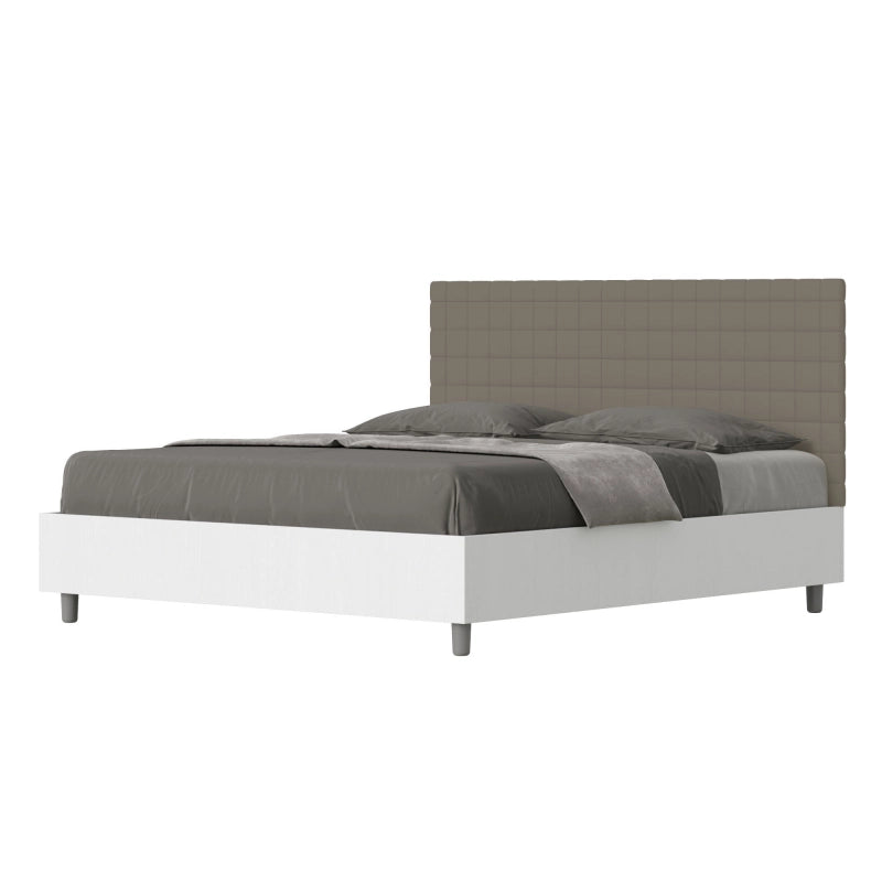 Letto Matrimoniale 160x200 cm struttura bianco frassino testata Burmy - Similpelle,Cappuccino,Con rete