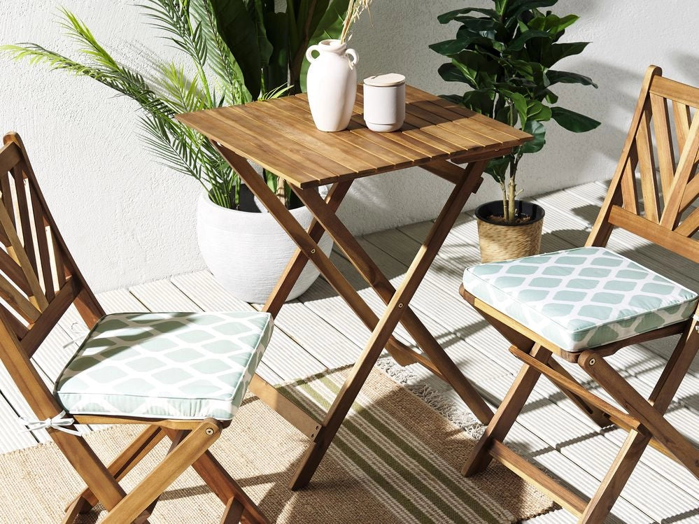 Set di 2 cuscini per sedia da giardino verde menta e bianco 37 x 34 cm motivo a strisce per esterno legami resistenti ai raggi UV