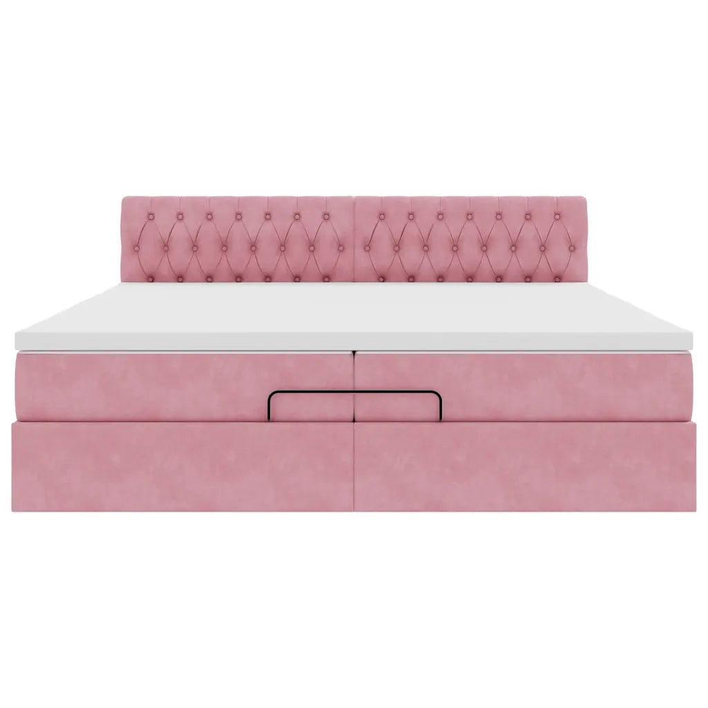 Struttura Letto Pouf con Materasso Rosa 200x200 cm Velluto 3311872