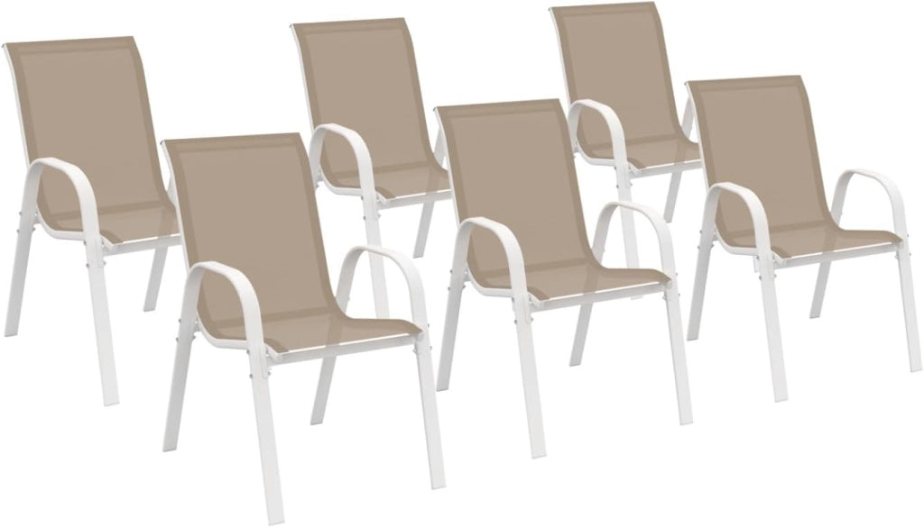 Set di 6 sedie da giardino impilabili LYMA in metallo e textilene, bianco e beige
