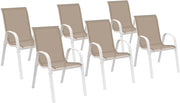 Set di 6 sedie da giardino impilabili LYMA in metallo e textilene, bianco e beige