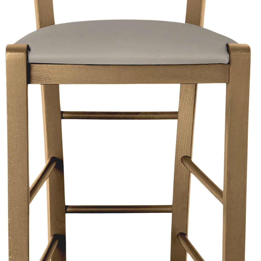 Sgabello in legno noce chiaro h 67 seduta imbottita in similpelle grigio tortora