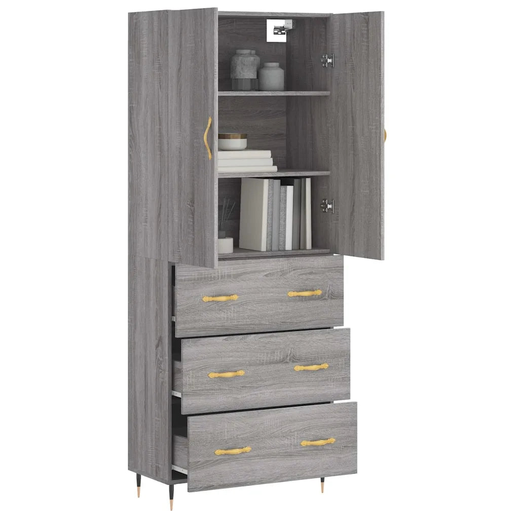 Credenza-Buffet-Armadio da cucina Grigio Sonoma 69,5x34x180 cm in Legno Multistrato 464605