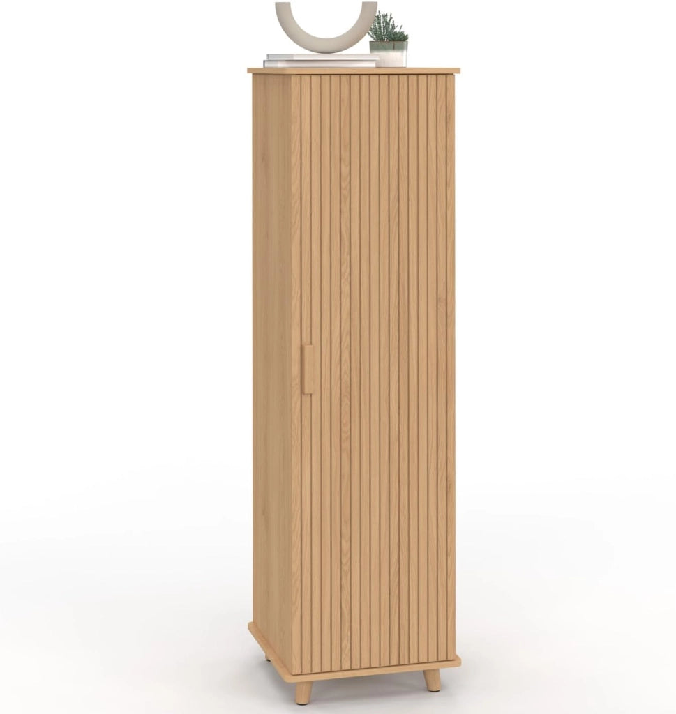 Armadietto portaoggetti Juliette 1 anta 3 ripiani effetto stecche legno color rovere