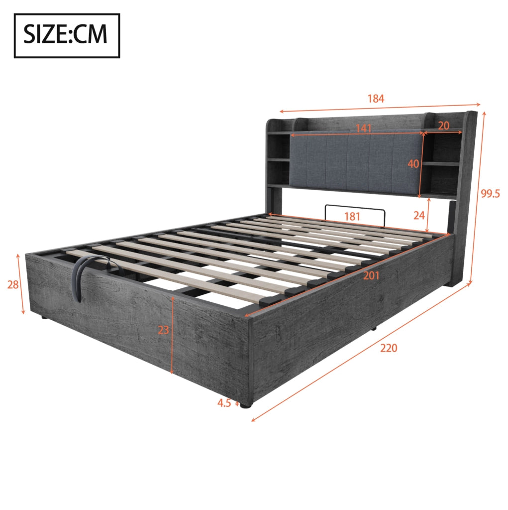 Letto multifunzione 180x200 cm con vano contenitore e USB-C