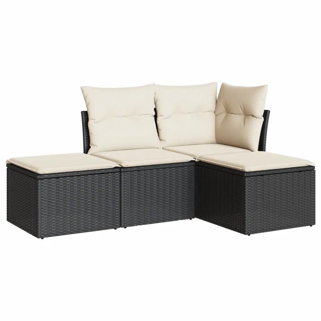Set Divani da Giardino 4 pz con Cuscini Nero in Polyrattancod mxl 111619