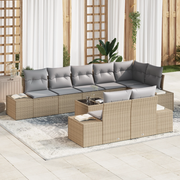 Set di divani da giardino da 9 pezzi con cuscini in polyrattan nero