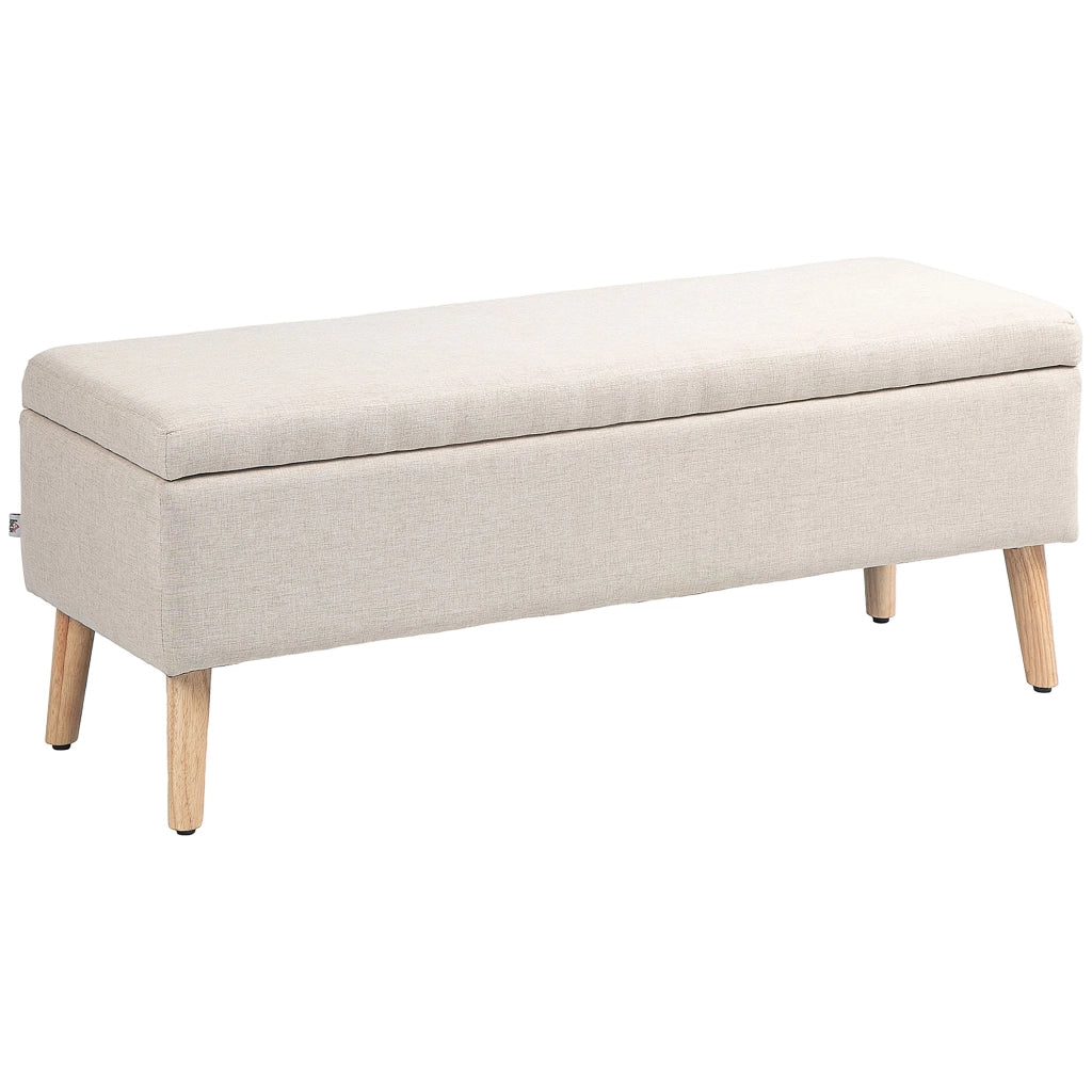 Panca imbottita con contenitore 110 x 39 x 45 cm Beige in effetto lino