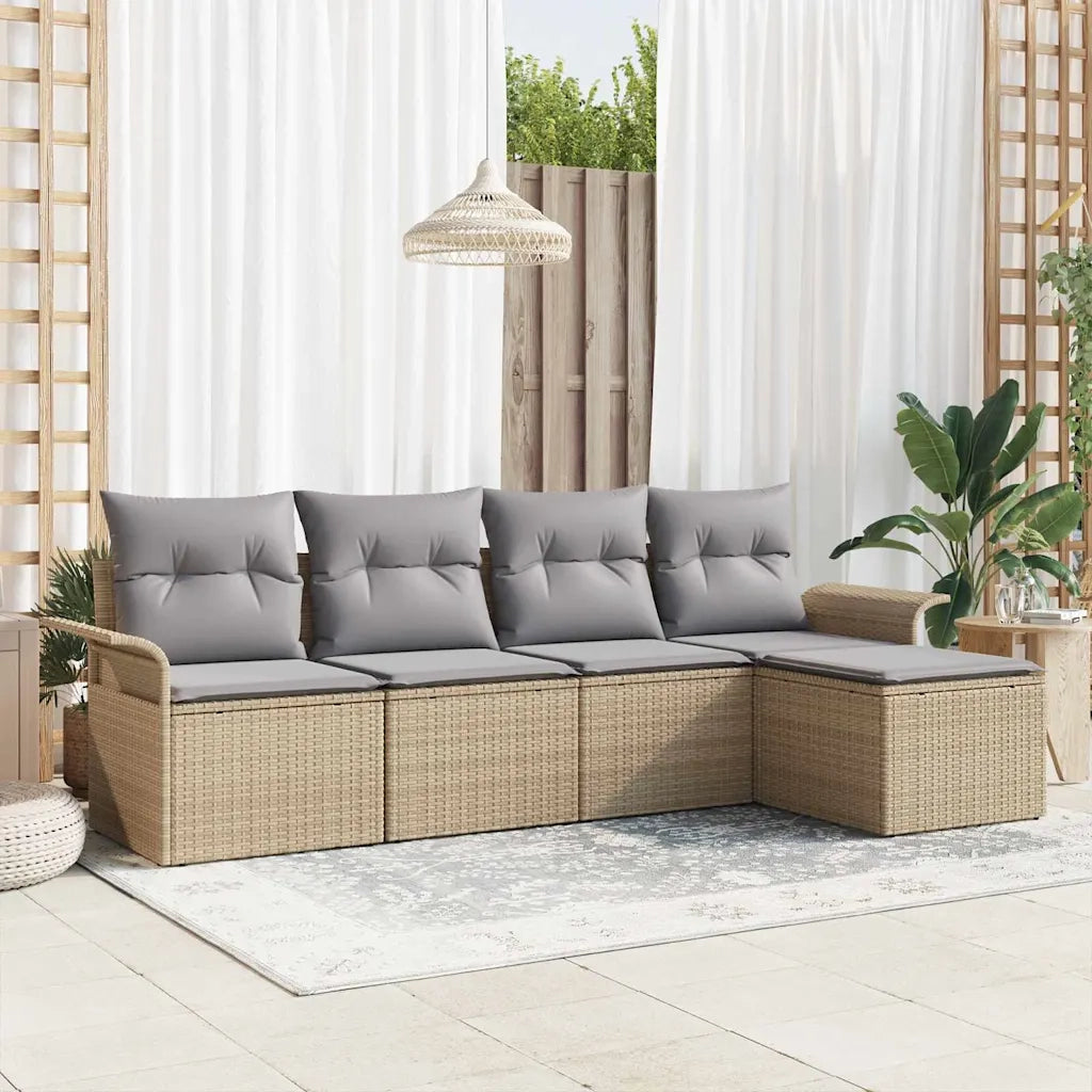 Set Divano da Giardino con cuscino 5 pcs Beige polyrattan 3353989