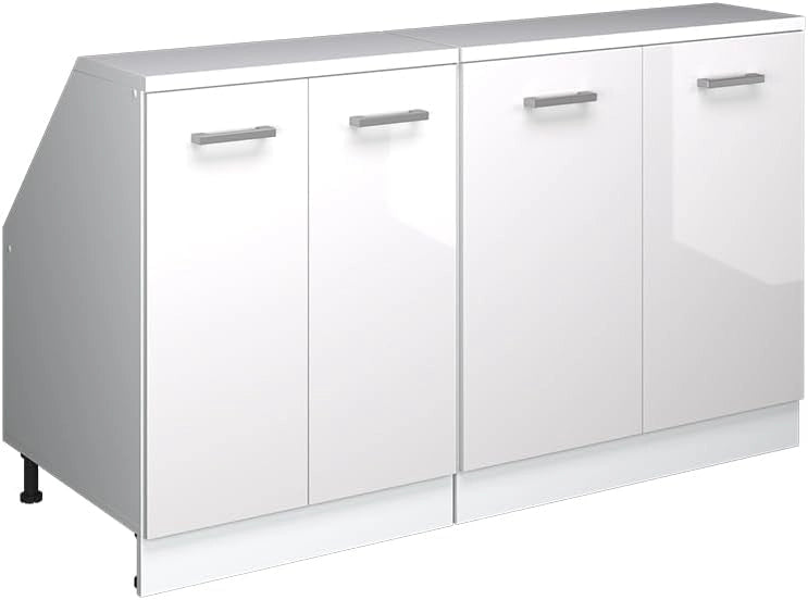 Set di mobili sottotetto Rion, Bianco lucido, 140 cm Set di 2 carcasse armadio profondità 60 cm, adatto per il salvaspazio sotto tetti spioventi