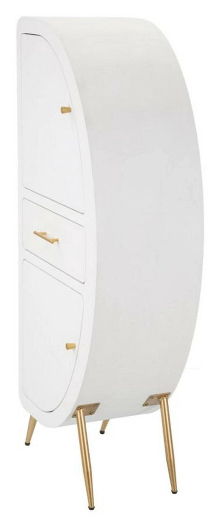 Credenza Tellier, Buffet da soggiorno, Madia da salotto, Dispensa da cucina, 60x32 h133 cm, Bianco e Oro