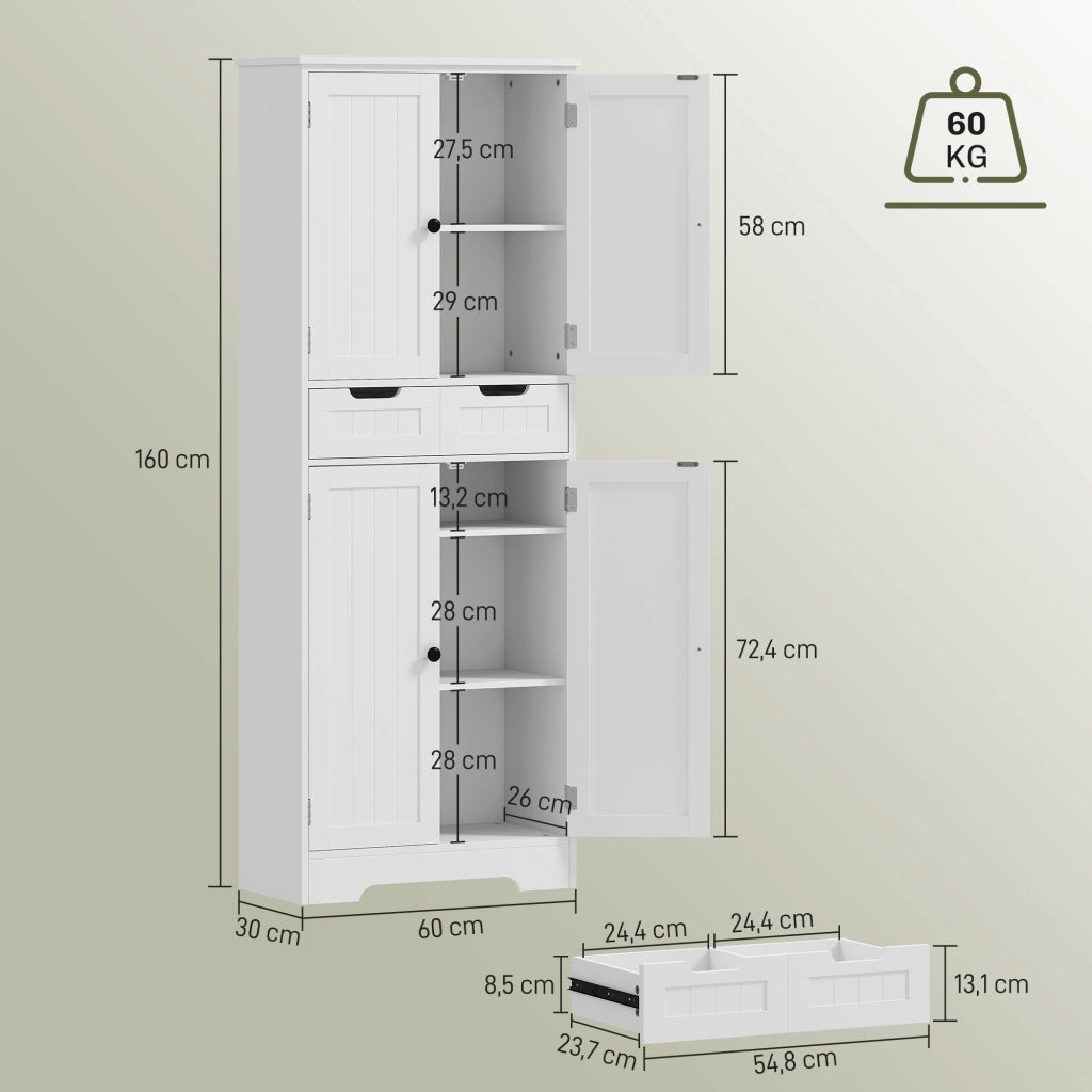 Mobile da bagno con cassetto, ante e ripiano regolabile ¨C Zephmum ¨C Bianco 60x30x160 cm