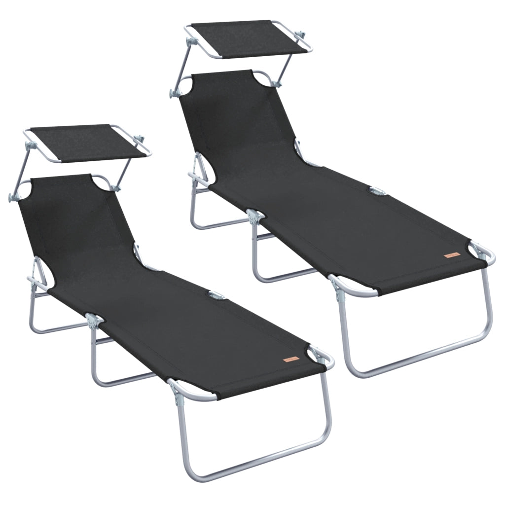 Lettini prendisole 2 pcs con tettuccio Nero tessuto Oxford 600D