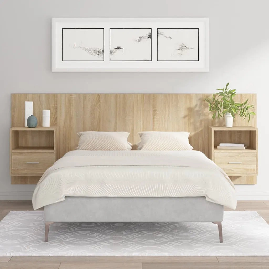 Testiera Letto con Comodini in Legno Multistrato Rovere Sonoma