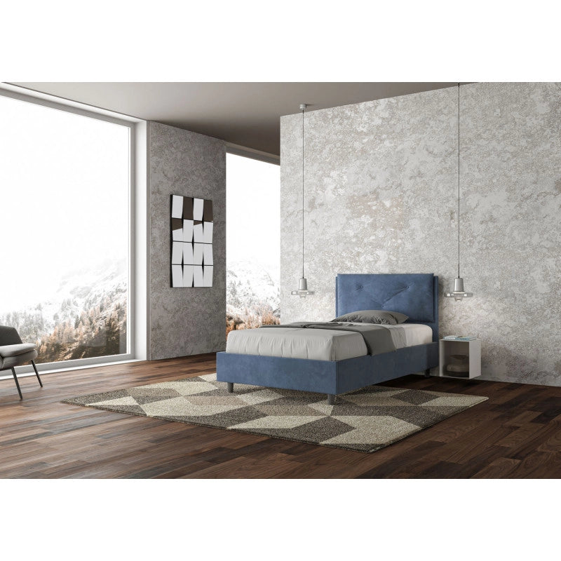 Letto imbottito Piazza e mezzo 130x190 cm Large - Con rete,Microfibra,Blu