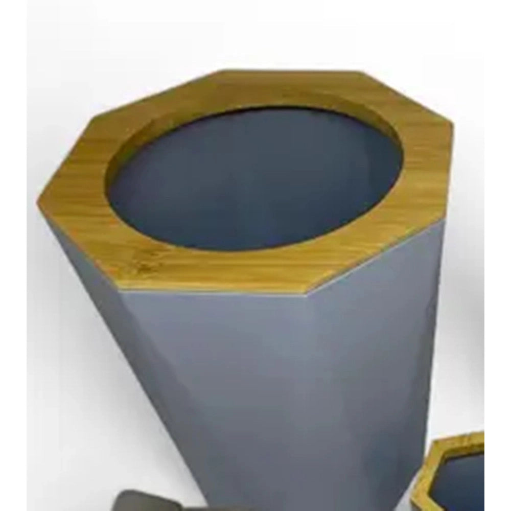 Trade Shop - Pattumiera Cestino Spazzatura A Cilindro Esagonale Geometrico Grigio Legno Da Bagno 10850 -