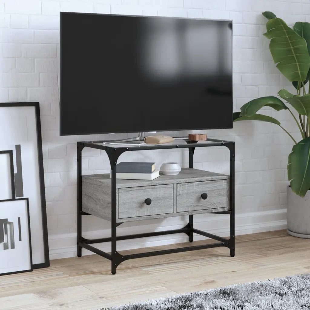 Mobile TV | Armadietto TV | Mobile Porta TV Piano Vetro Grigio Sonoma 60x35x51 Legno Multistrato