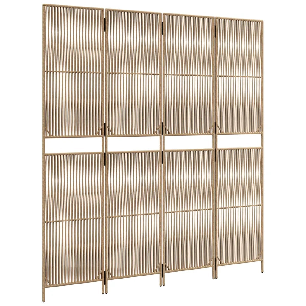 Divisorio per Ambienti a 4 Pannelli Beige in Polyrattan 365395