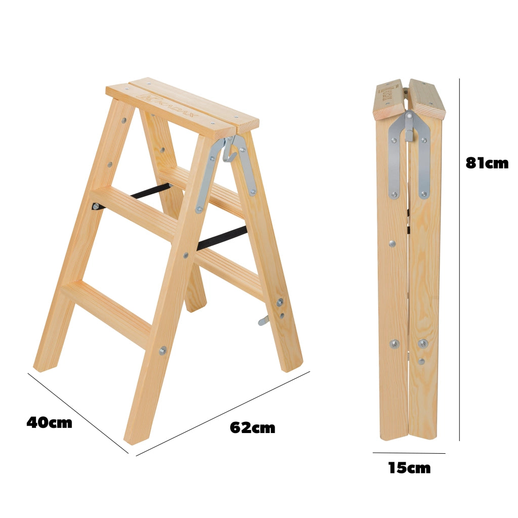 Scala da pittore in legno KADAX, 3 gradini, scala pieghevole, a doppia faccia