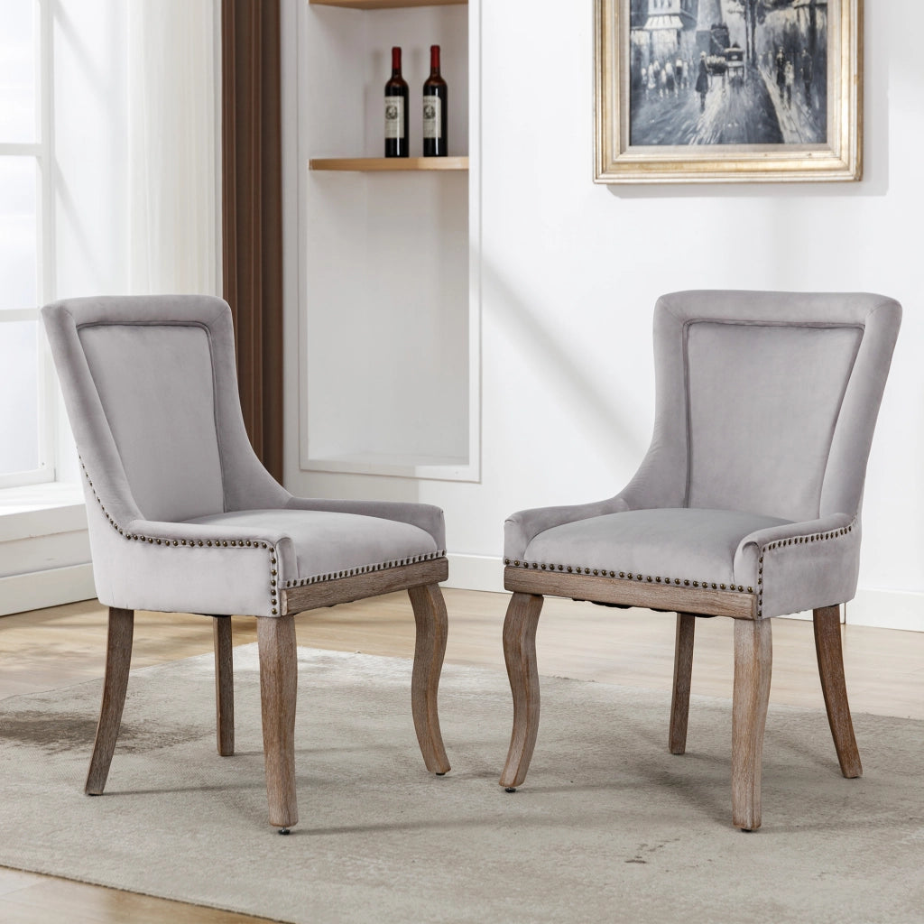 Sedie da Pranzo Imbottite con Gambe in Legno Massello e Velluto ¨C Xylo ¨C Grigio, Set 2 Pezzi
