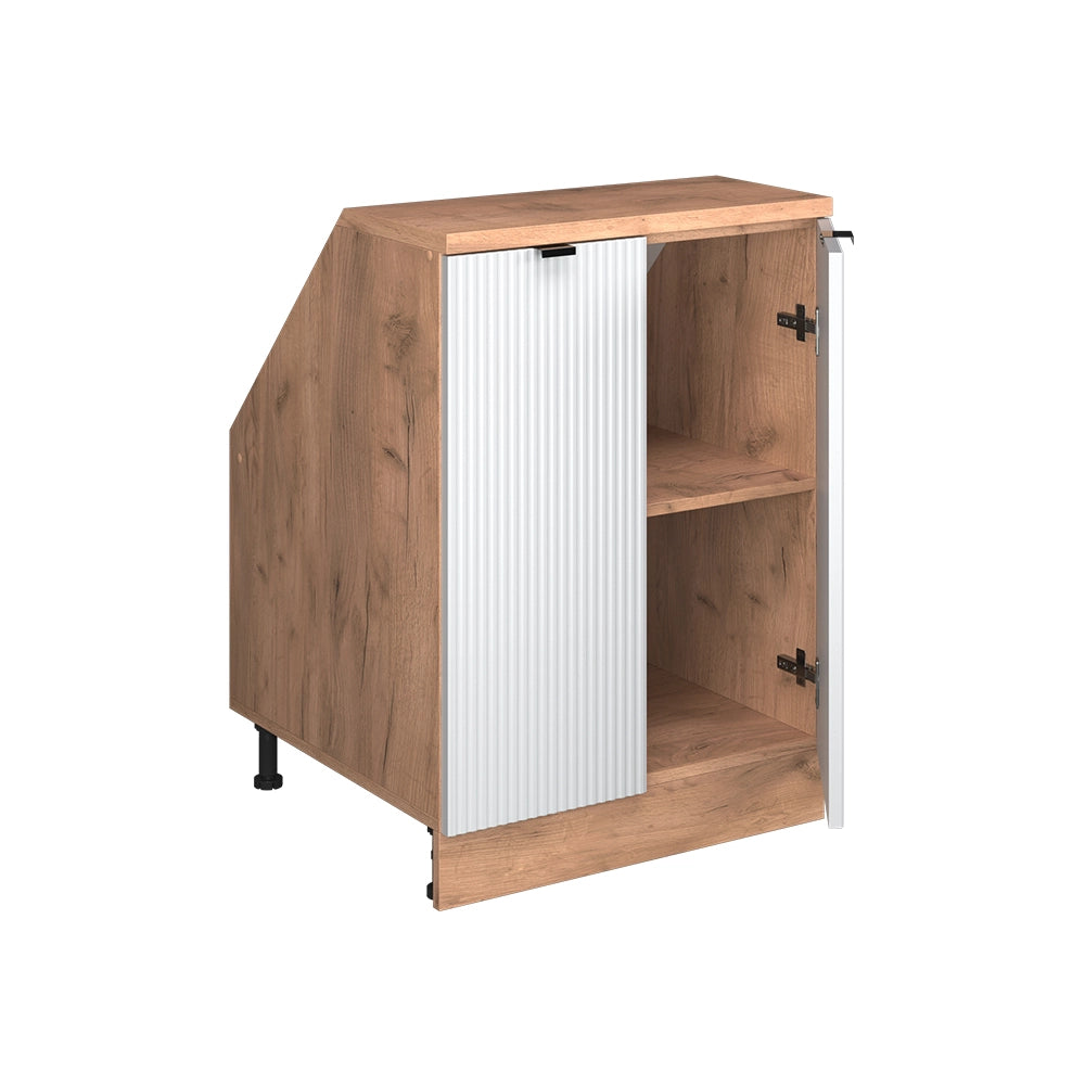 Mobile cucina sottotetto R-Line Ondulazione bianca/Rovere dorato 60 cm con 2 porte, carcassa 60 cm profondità Vicco