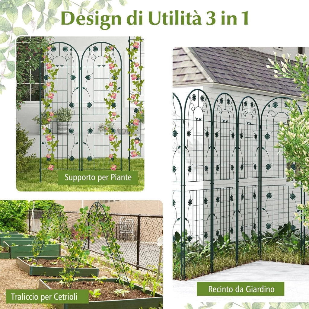 Grigliati per Rampicanti 220 x 50 CM, Set di 2 Tralicci di Metallo Antiruggine per Piante Rampicanti, Rose e Verdure, Decorazione Esterna per Giardino, Cortile e Patio (Verde)