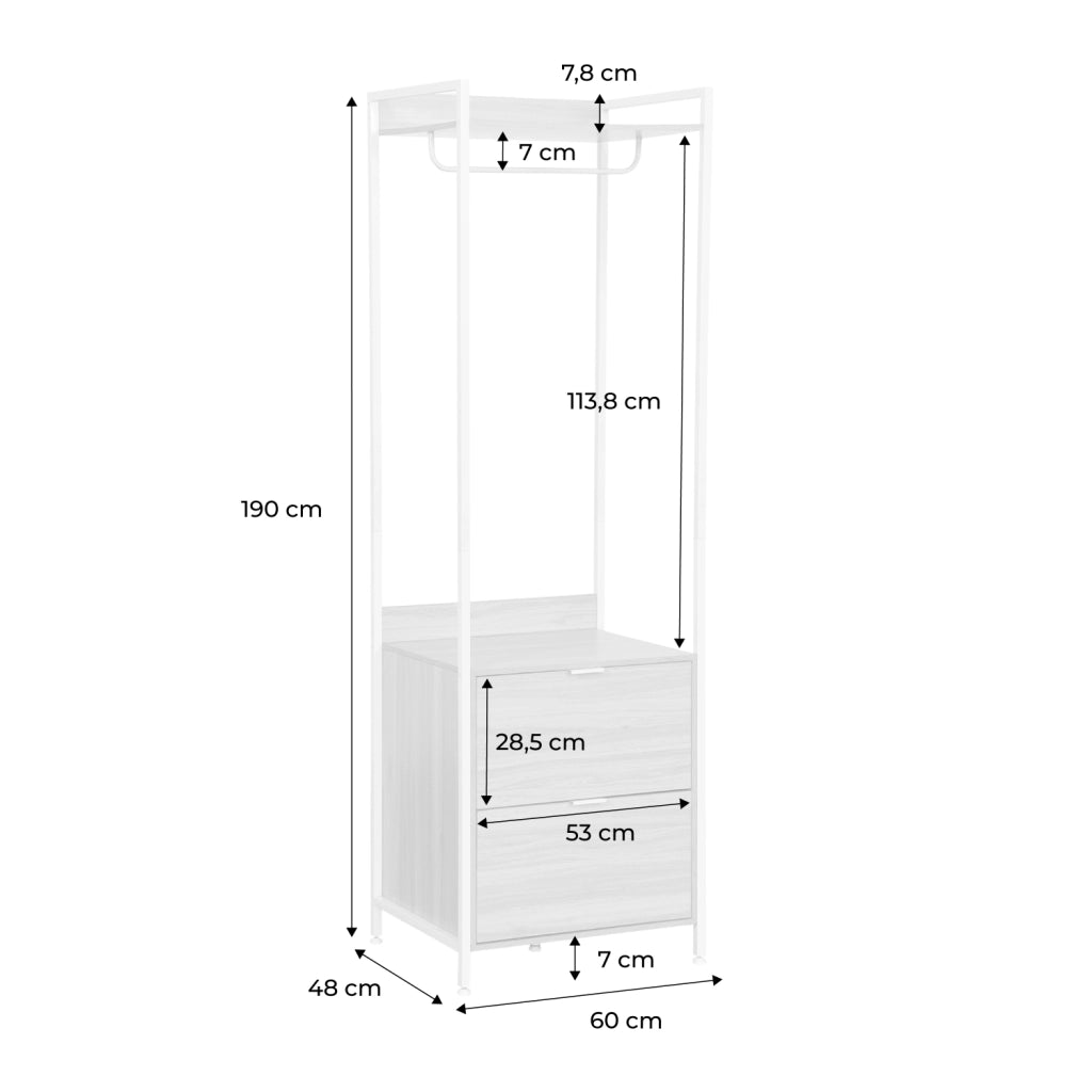 Modulo armadio con 1 armadio, 2 cassetti e 1 ripiano, bianco