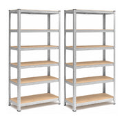 Set 2 Scaffali Metallici Modulari 180x90x40 cm 6 Ripiani in MDF Portata 875 kg Totali Montaggio ad Incastro Scaffalatura Garage Cantina Magazzino Officina Grigio