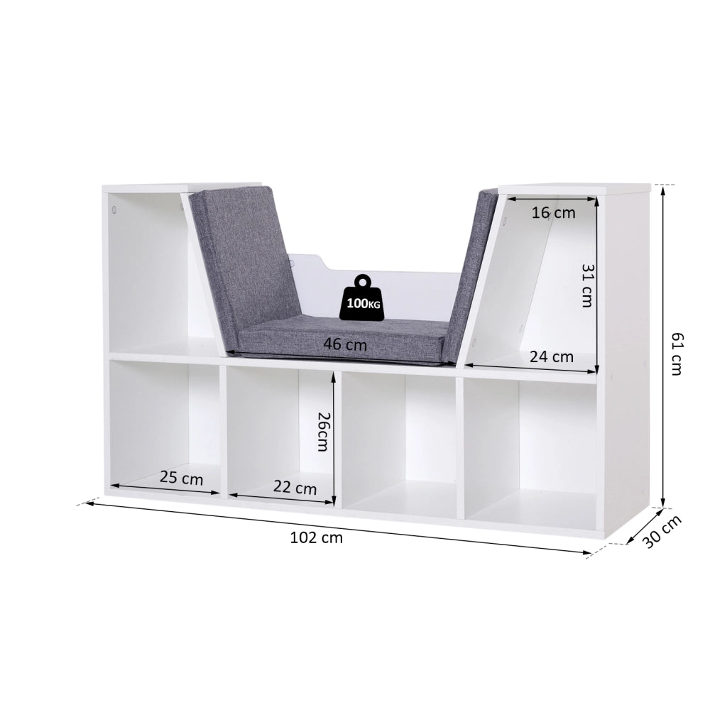 Libreria con panchina e scaffale cubo ¨C zephmum ¨C grigio 102x30x61 cm
