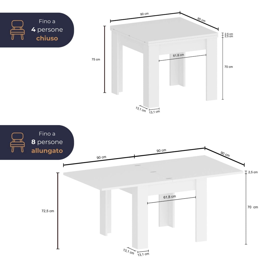 WHOUS Tavolo allungabile Jesi ideale per 6-8 persone colore antracite opaco 90/180x90x75 cm