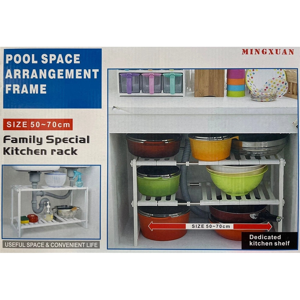 Trade Shop - Scaffale Stoviglie Estensibile 50-70cm Organizer Sottolavello Portaoggetti Mensola 2 Piani -