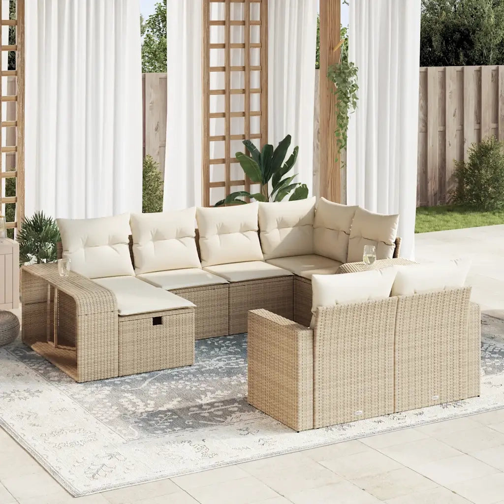 Set Divano da Giardino 10 pz con Cuscini Beige in Polyrattan