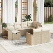 Set Divano da Giardino 10 pz con Cuscini Beige in Polyrattan