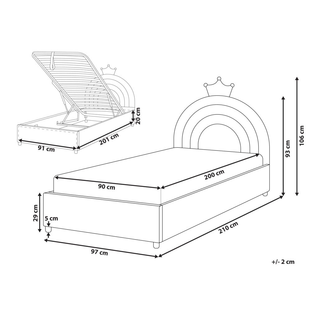 Letto singolo in velluto grigio imbottito con base a doghe e contenitore Blu 90 x 200 cm Cameretta Bambini Moderna Tradizionale