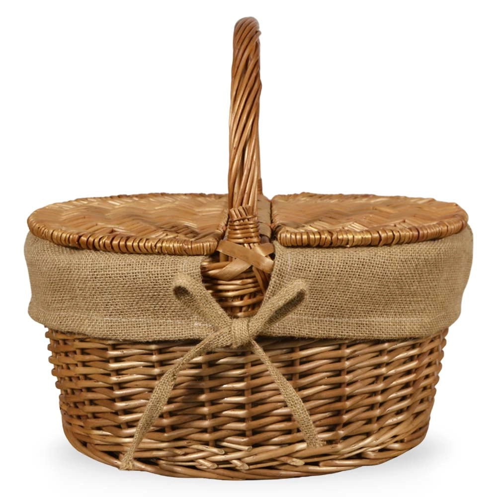Cesto picnic campagnola Grande in Vimini e Juta con Coperchio cm 50 x 32 x h 42