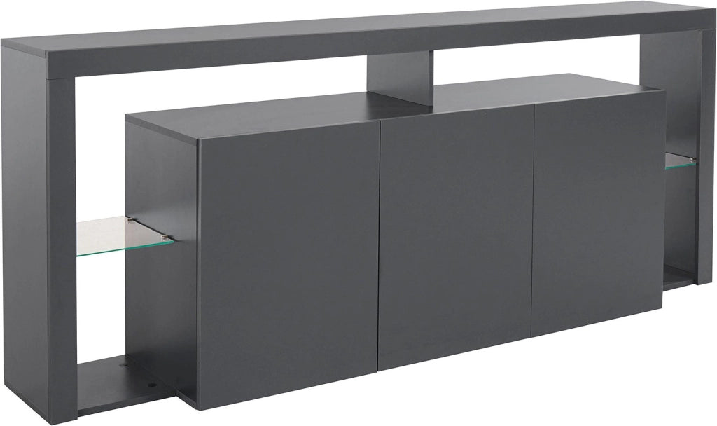 Credenza con 3 Ante e Ripiani in Vetro a Giorno 200x40x80 cm Essential 3A Grigio Antracite Opaco