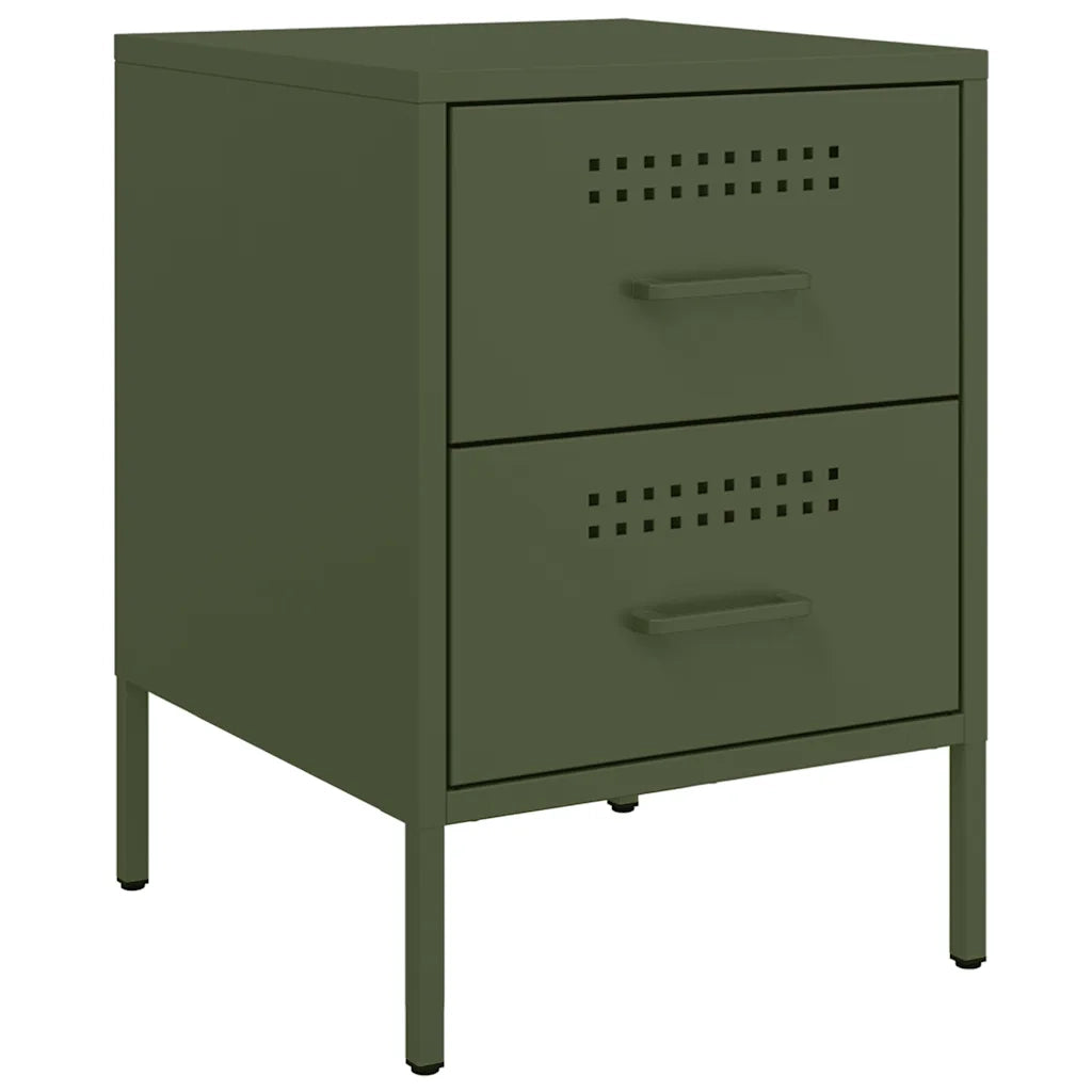 Comodini 2 pz-Set di 2 Tavolino da notte Verde Oliva 36x39x50,5 cm in Acciaio 321476