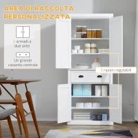 Credenza Alta Cucina con Armadietto e Inferiore e Cassetto Centrale in MDF, Mobile Truciolato e Metallo, 76x40.5x184cm, Bianco|Aosom Italy