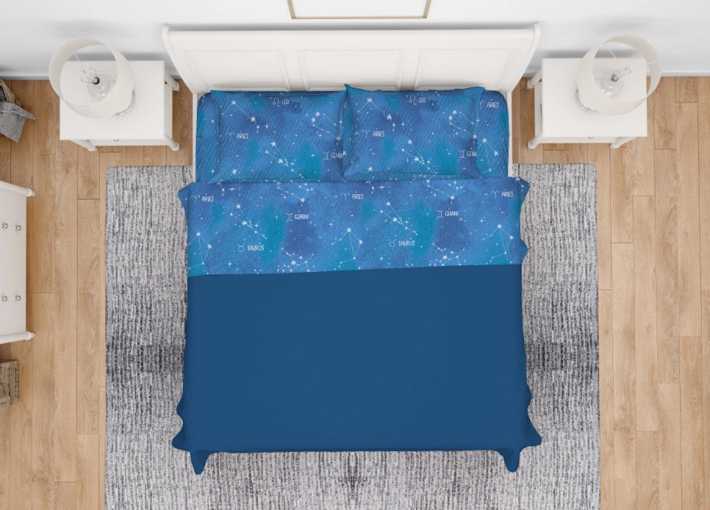 Completo Lenzuola Letto In 100% Cotone Made Italy Disegno Zodiaco 25GI - Matrimoniale - Zodiaco 25GI