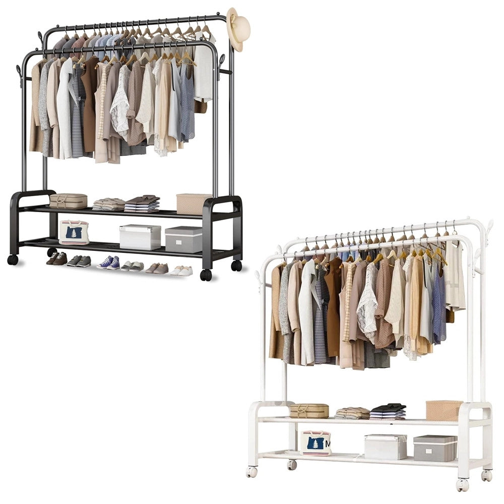 Trade Shop - Appendiabiti Doppia Asta Con Scarpiera Scaffale Espositore Per Ingresso Camera Ufficio -