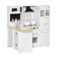 Cucina Giocattolo in Legno per Bambini 3-6 Anni con 14 Accessori, Forno e Lavandino, 82x65x87 cm, Bianco