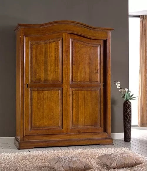 Armadio 2 porte scorrevoli arte povera in legno tinta noce 180x66x227 - Mobili 2G
