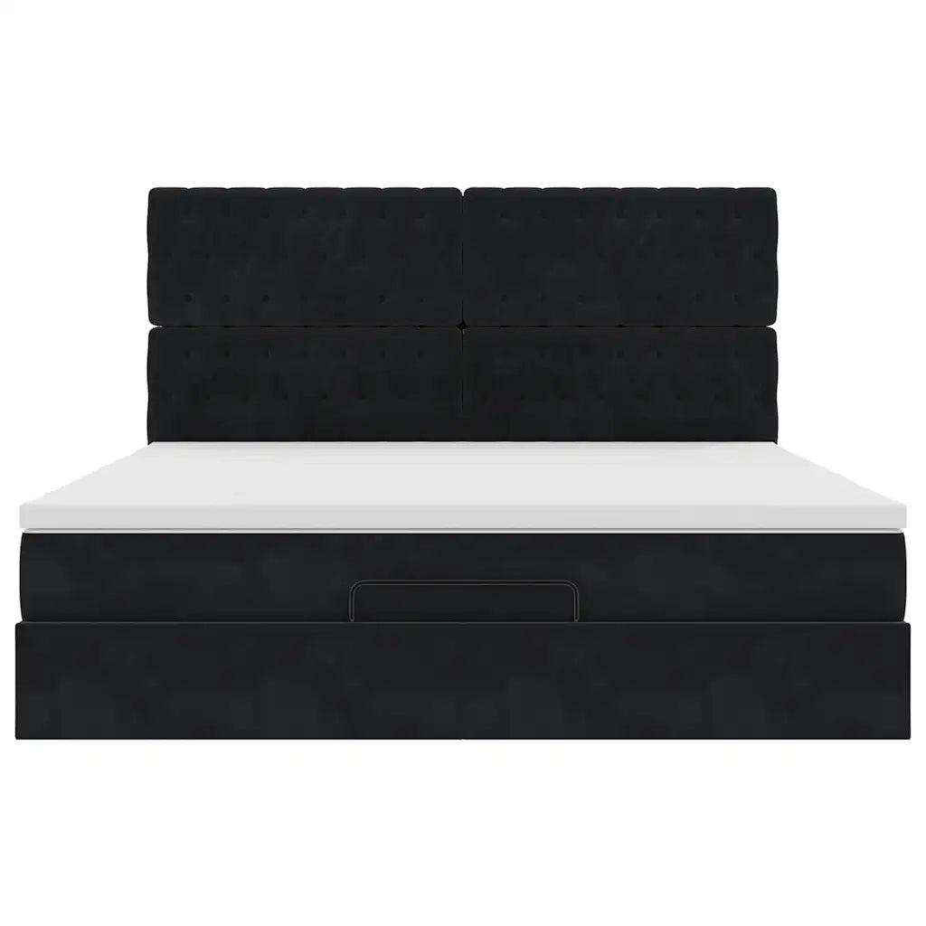 Struttura Letto Pouf con Materassi Nero 160x200 cm in Velluto 3314404