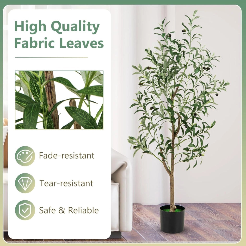 Set di 1/2 alberi di ulivo artificiali, pianta falsa da 130 cm con foglie e frutti realistici, tronco resistente in PE e base stabile, pianta decorativa per interni ed esterni (2)