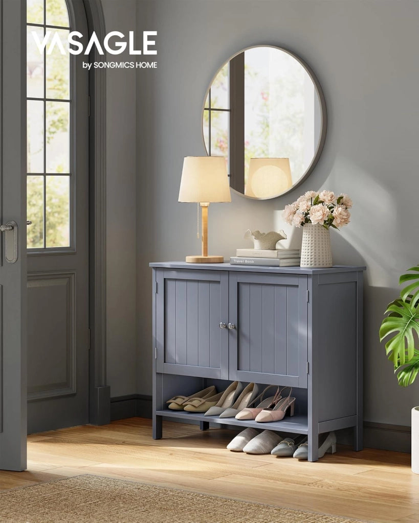 VASAGLE Mobiletto Porta Scarpe, Scarpiera a 3 Livelli, Organizzatore per Calzature, Armadio Country Moderno, con Ripiano Regolabile in Altezza, 35 x 80 x 70 cm, Ingresso, Grigio Ardesia LBC044G01