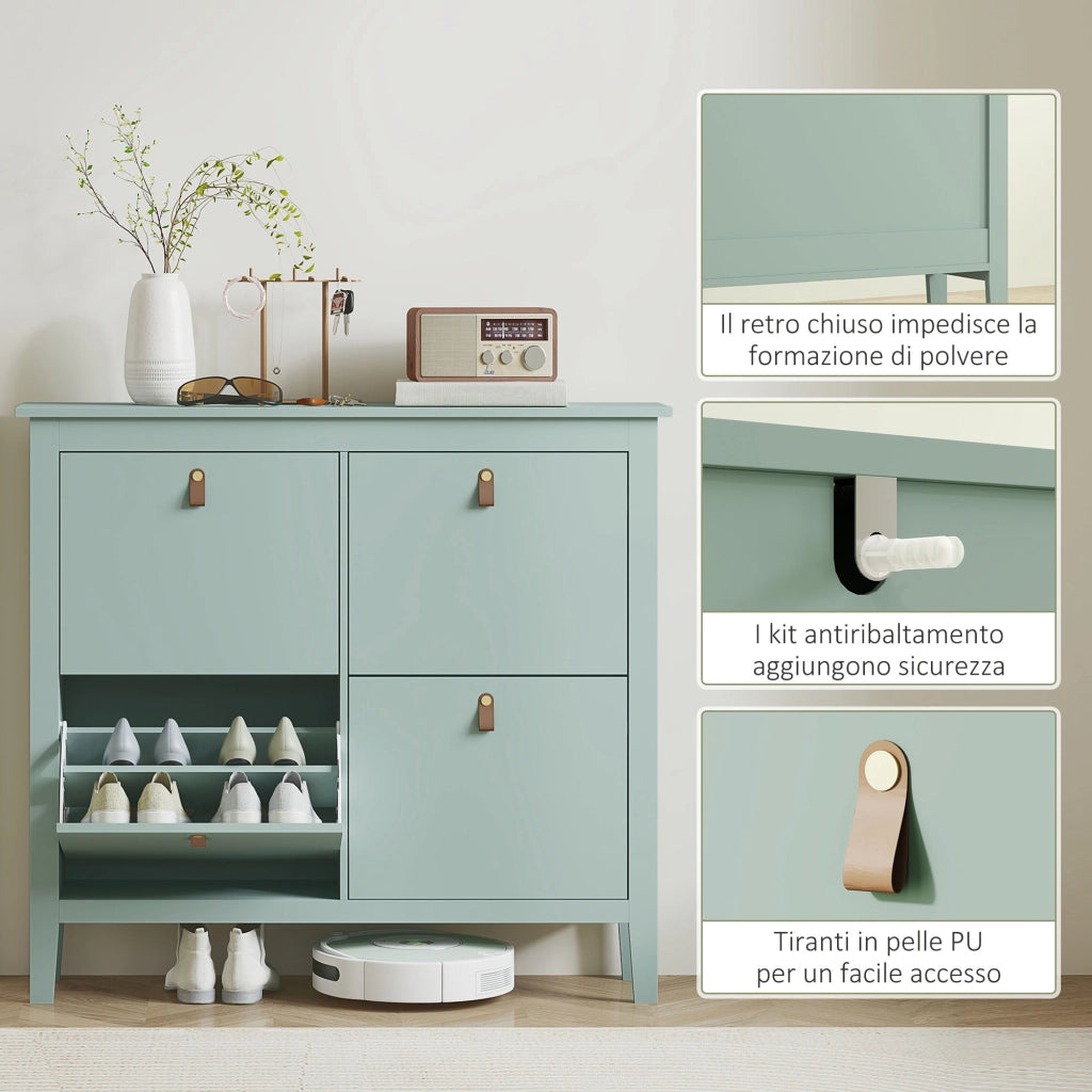 Scarpiera Slim 4 Cassetti per 20 Paia di Scarpe  105x24x95,5cm con Ripiani Regolabili in Legno Verde