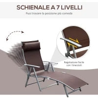 Sdraio da Giardino Pieghevole con Cuscino, Schienale con 7 Reclinazioni, 137x63.5x100.5cm, Marrone