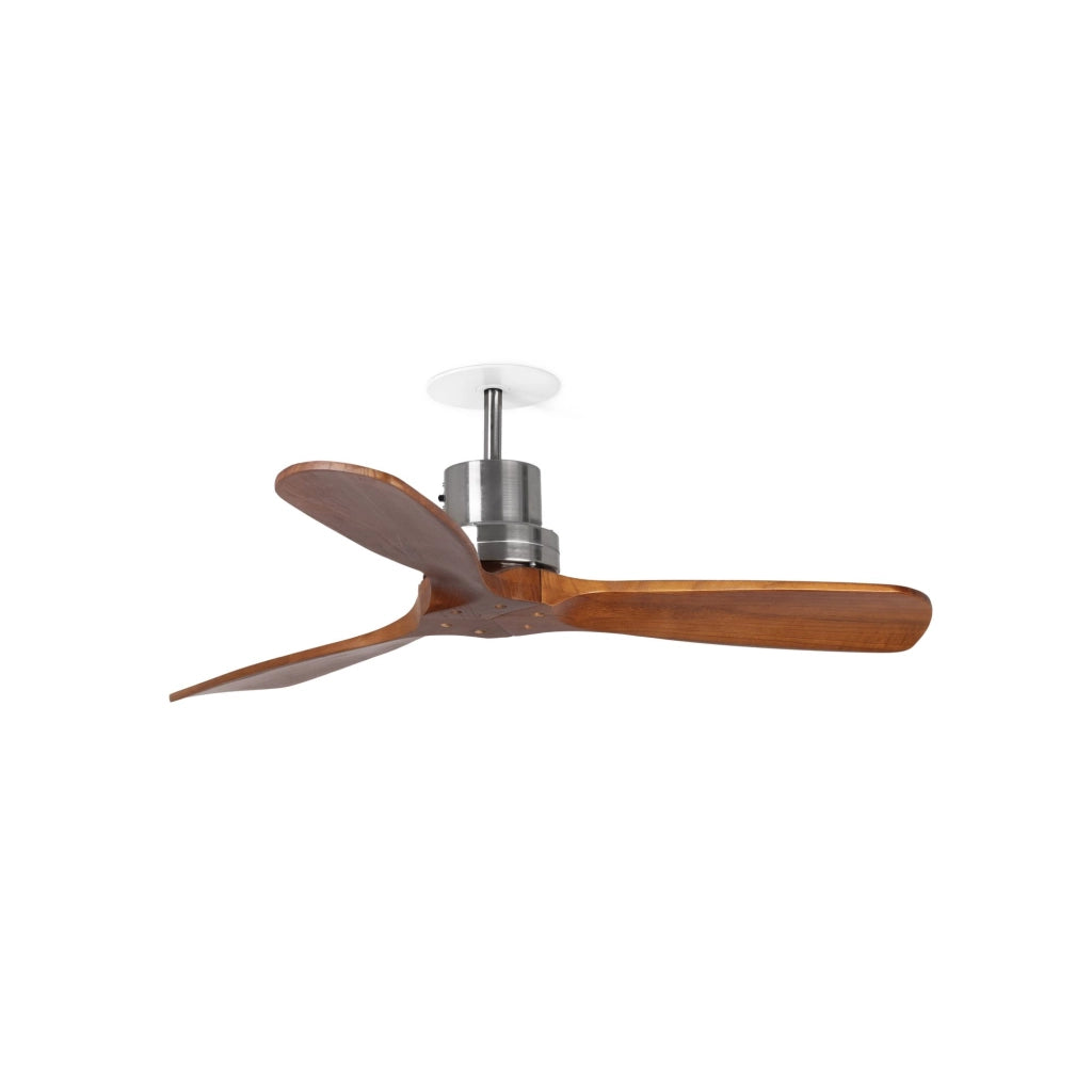 FARO Ventilatore a soffitto a incasso Lantau S in acciaio Nichel Opaco con pale in noce, motore DC, 6 velocità, funzione inversa, per soffitti inclinati FARO-33508DCR